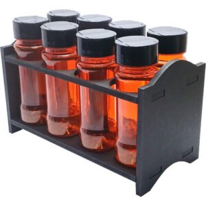 3 Porta Tempero Mdf Preto 8 Frasco 120ml Laranja Tampa Flipt