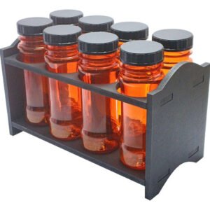 1 Porta Temp Mdf Preto 8 Frasco 120ml Laranja Rosca S/ Lacre