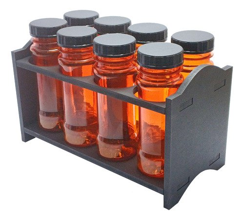1 Porta Temp Mdf Preto 8 Frasco 120ml Laranja Rosca S/ Lacre