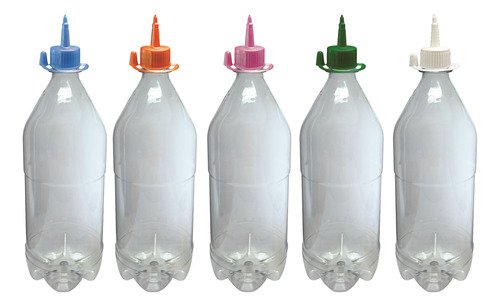 6 Frascos Plástico Cristal Pet 1l C/ Bico Aplicador Agu - Imagem 2