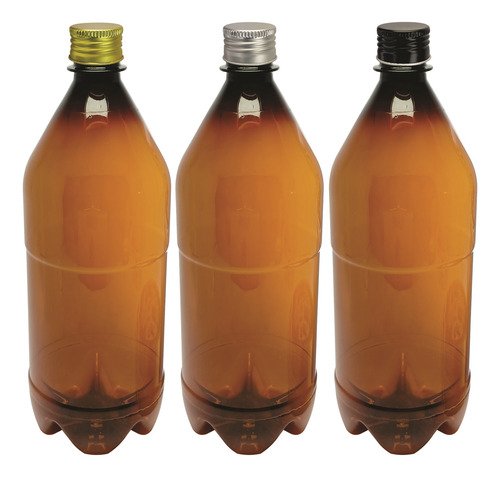 6 Frascos Plástico Âmbar Pet 1l Tampa L Batoque Agu