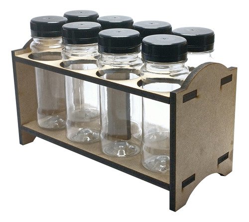 1 Porta Tempero Mdf Cru 8 Frasco 120ml Cristal Rosca Lacre