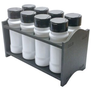 3 Porta Tempero Mdf Preto 8 Frasco 120ml Branco Fliptop Cap