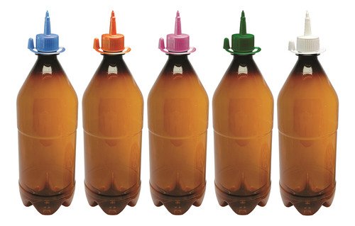6 Frascos Plástico Âmbar Pet 1l C/ Bico Aplicador Agu - Imagem 2