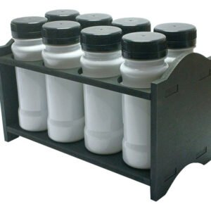 2 Porta Tempero Mdf Preto 8 Frasco 120ml Branco Rosca Lacre