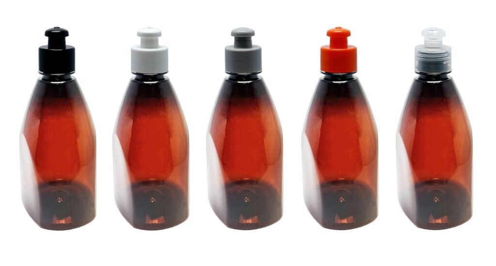 588 FRASCOS PLÁSTICO ÂMBAR PET 500ML C/ TAMPA PUSHPULL PIR