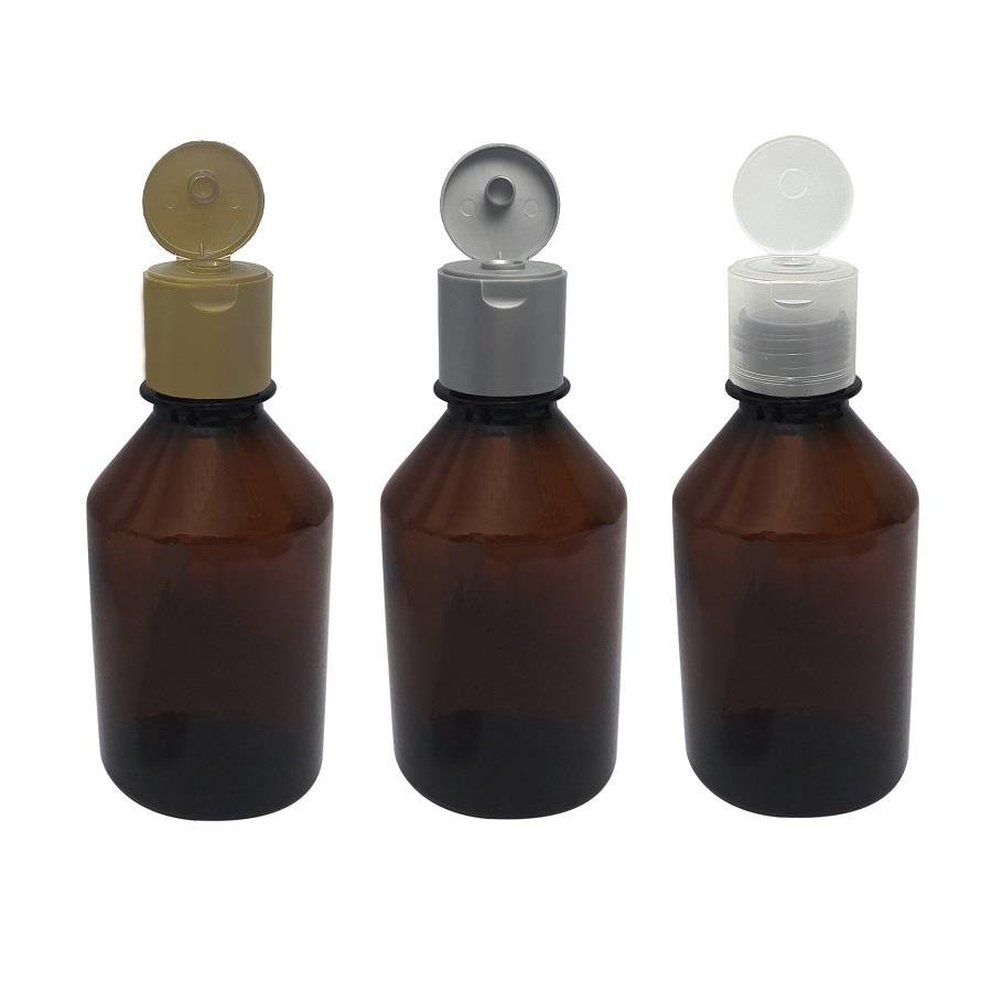 91 FRASCO PLÁSTICO AMBAR 250ML FLIPTOP FURO ABERTO FAR - Imagem 2