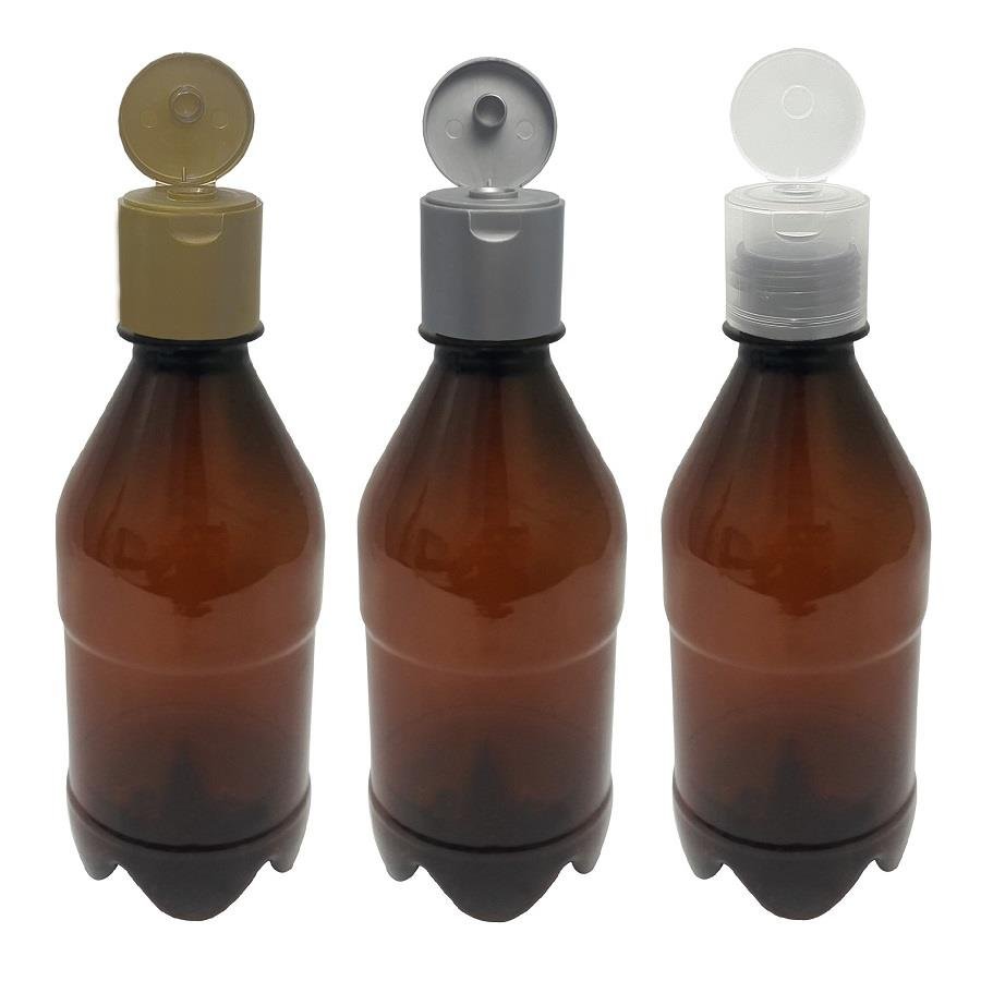 16 FRASCO PLÁSTICO AMBAR 350ML FLIPTOP FURO ABERTO AGU - Imagem 2