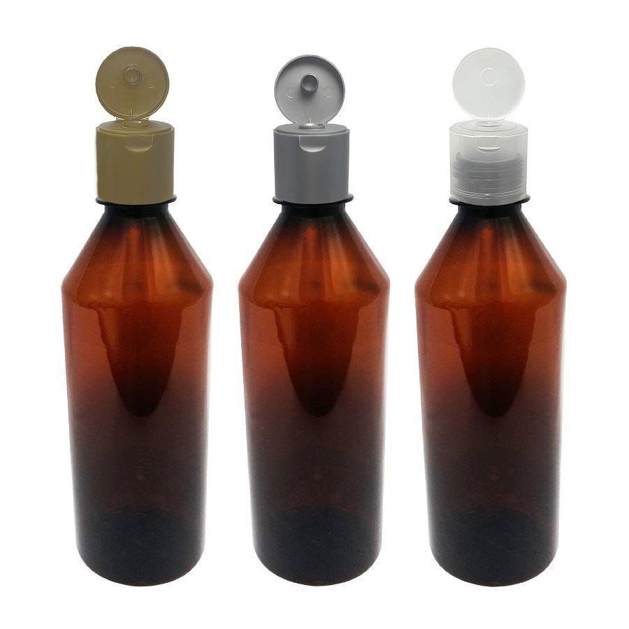50 FRASCO PLÁSTICO AMBAR 500ML FLIPTOP FURO ABERTO COS - Imagem 2