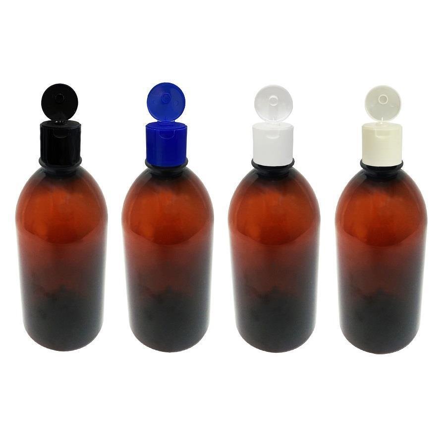 108 FRASCO PLÁSTICO AMBAR 500ML FLIPTOP FURO ABERTO SAB