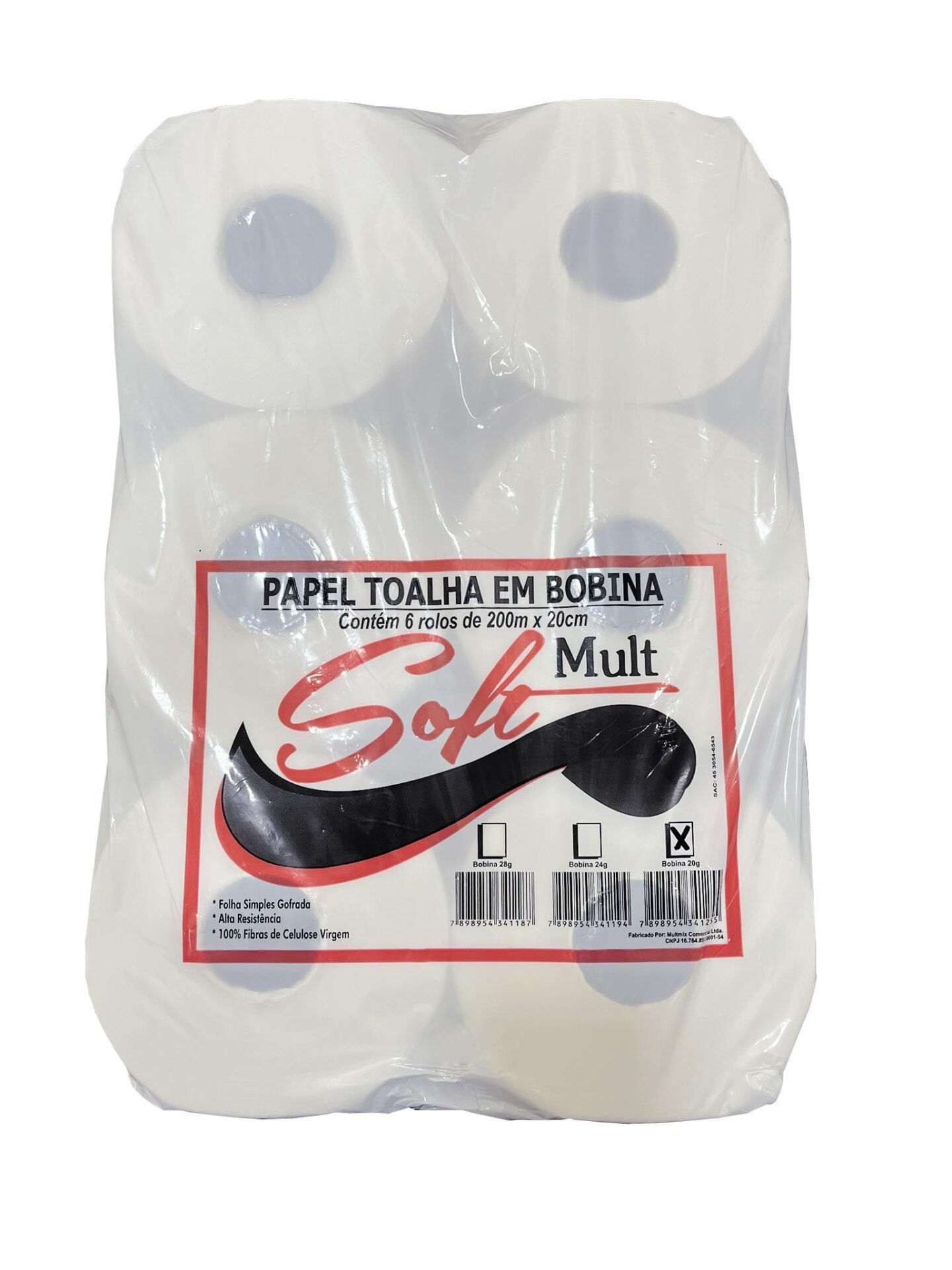 24 ROLO PAPEL TOALHA BOBINA 20CM 20G 100% CEL 200M MULT SOFT - Imagem 2