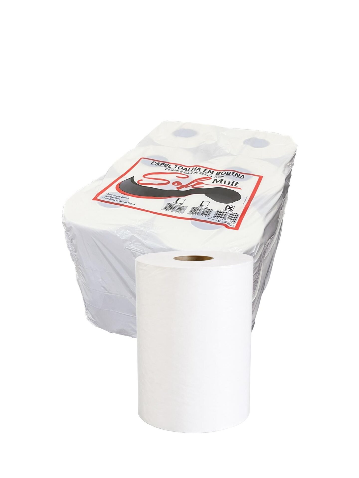 6 ROLO PAPEL TOALHA BOBINA 20CM 20G 100% CEL 200M MULT SOFT