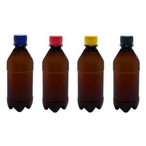 50 FRASCO PLÁSTICO AMBAR 500ML COM TAMPA ROSCA LACRE AGU