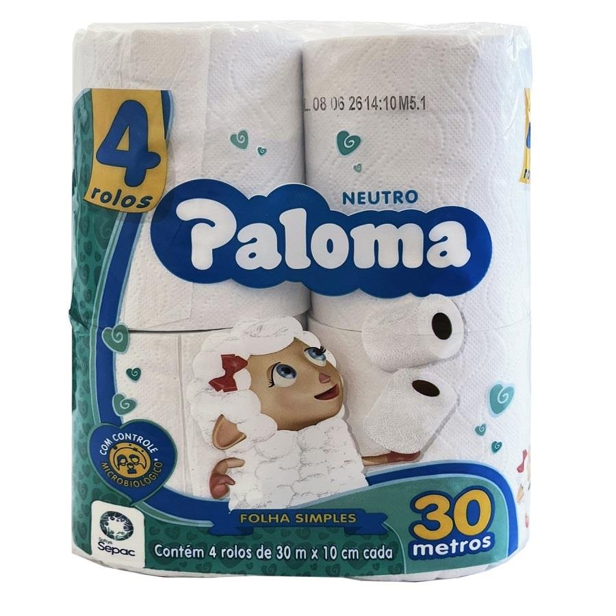 1 FARDO 16 PCT PAPEL HIGIÊNICO PALOMA FOLHA SIMPLES 4 ROLOS - Imagem 2