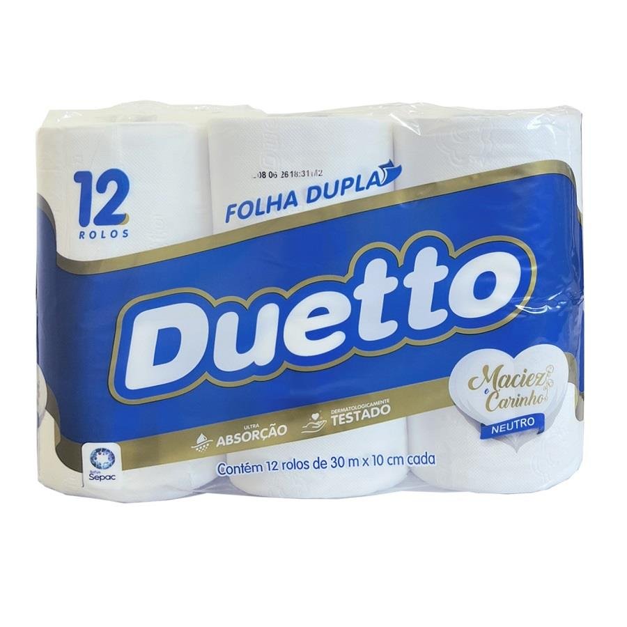 2 FARDO 6 PCT PAPEL HIGIÊNICO DUETTO FOLHA DUPLA 12 ROLOS - Imagem 2