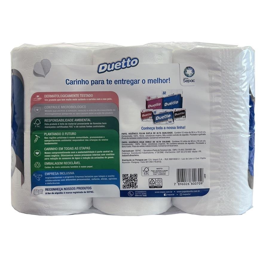 4 FARDO 6 PCT PAPEL HIGIÊNICO DUETTO FOLHA DUPLA 12 ROLOS - Imagem 3