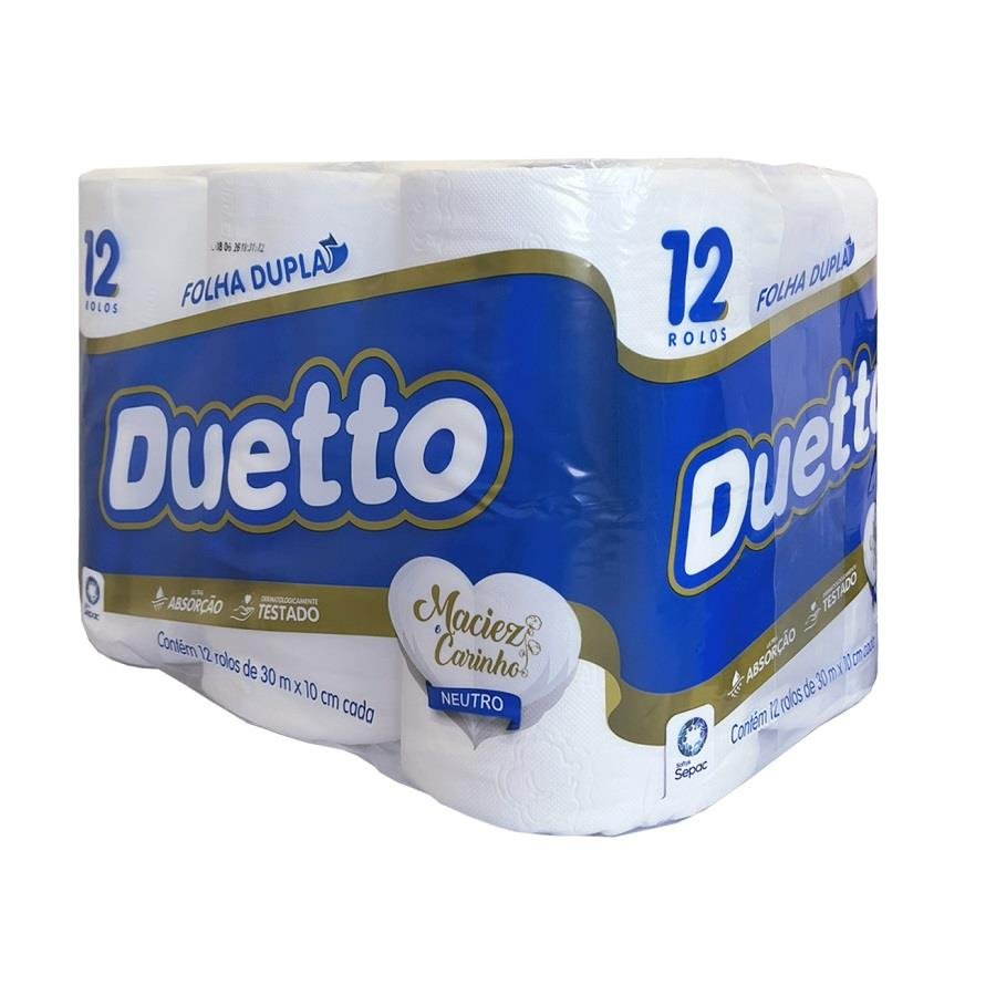 1 FARDO 6 PCT PAPEL HIGIÊNICO DUETTO FOLHA DUPLA 12 ROLOS