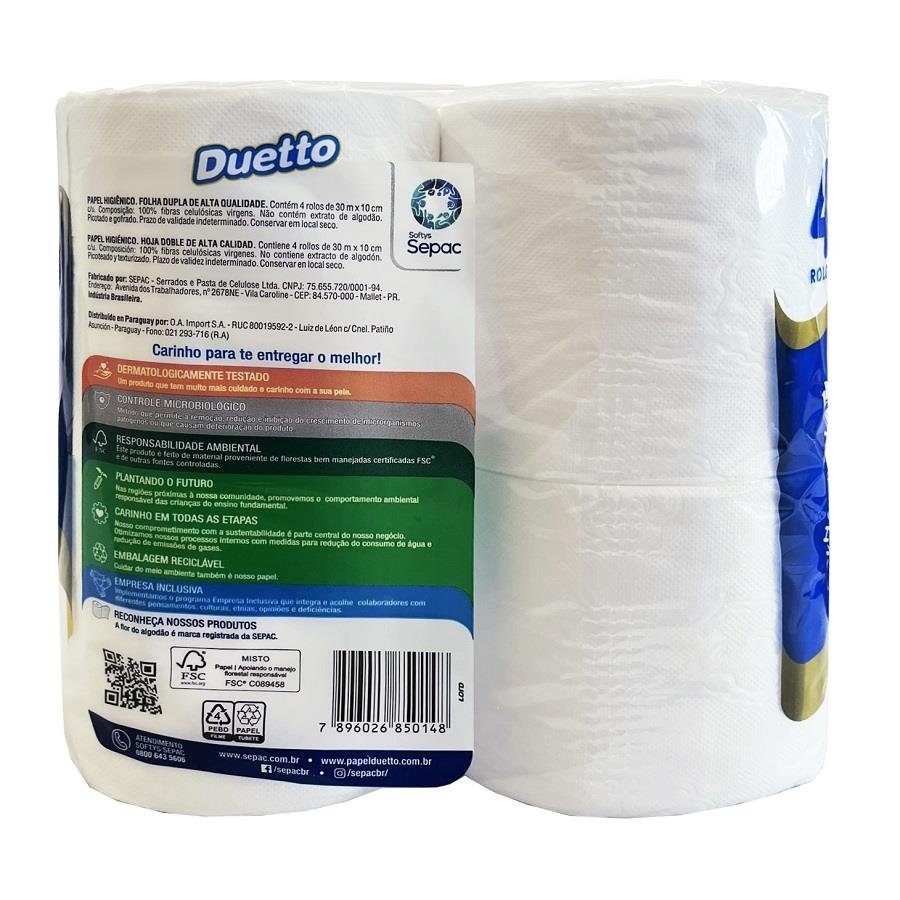 4 FARDO 16 PCT PAPEL HIGIÊNICO DUETTO FOLHA DUPLA 4 ROLOS - Imagem 3