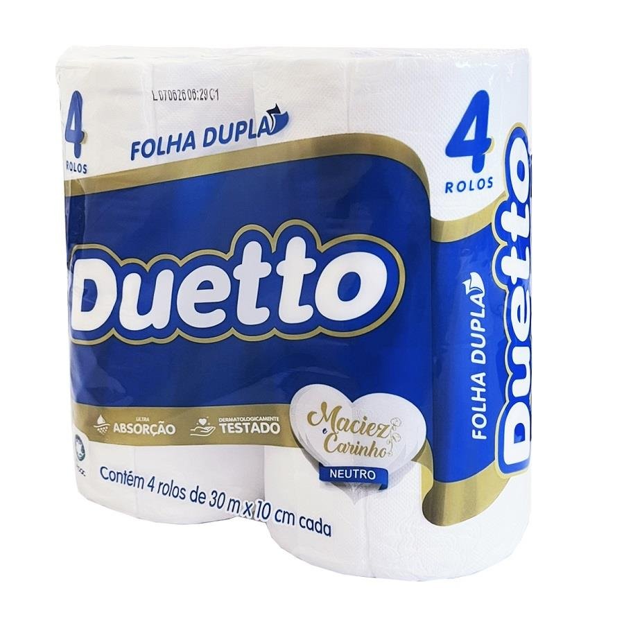 4 FARDO 16 PCT PAPEL HIGIÊNICO DUETTO FOLHA DUPLA 4 ROLOS